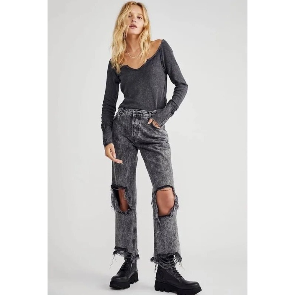 Free‎ People We The Free x Maggie Mid Rise Ripped Straight Jeans Bottlerocket 28